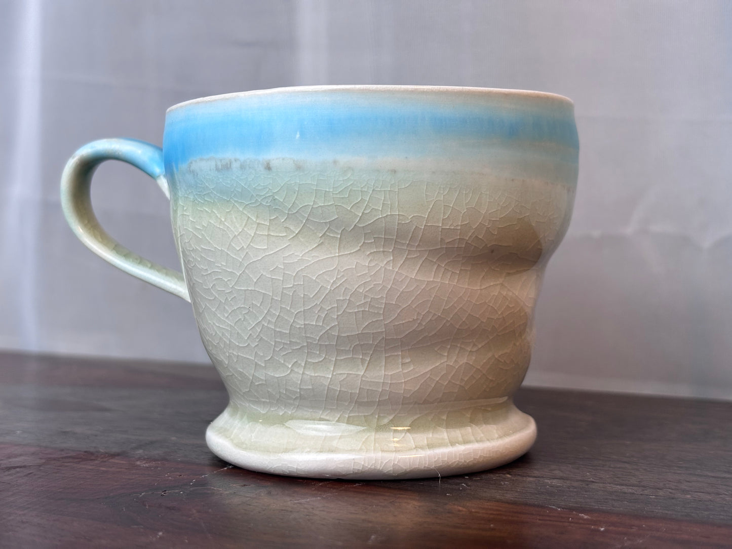 Crackled White with Blue Rim Handmade Mug