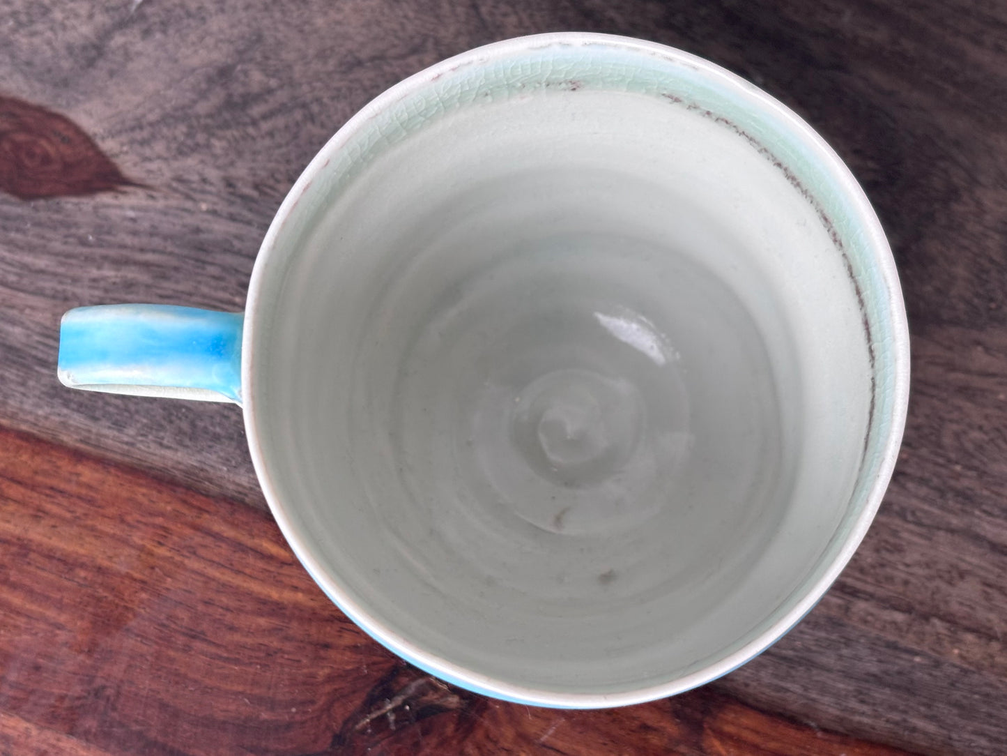 Crackled White with Blue Rim Handmade Mug