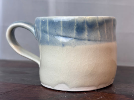 Crackled White and Dark Blue stripes Mug